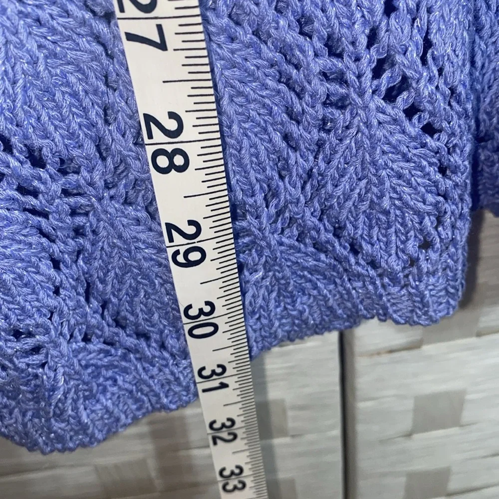Sigrid Olsen Periwinkle V Neck Hooded Crochet Long Sleeve Top Size XL - Picture 11 of 11